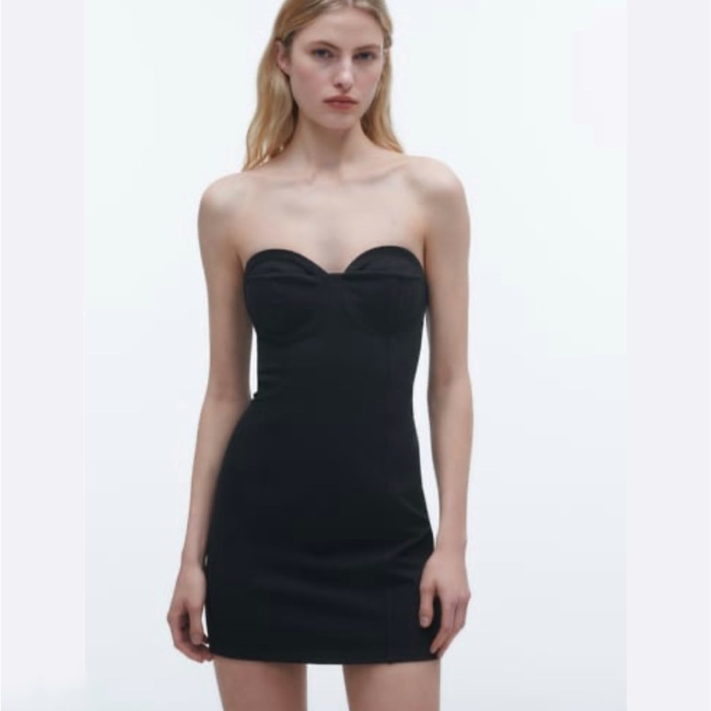 Zara Corsetry-Inspired Mini Black Dress
